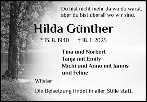 Traueranzeigen Von Hilda G Nther Sh Z Trauer