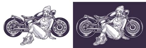 Motorcycle Driver Girl Monochrome Emblem Vector Image