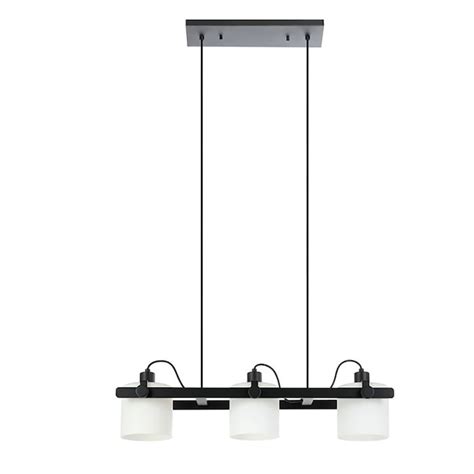 Eglo Drummond 3 Light Black Transitional White Glass Linear Large Hanging Kitchen Island Light