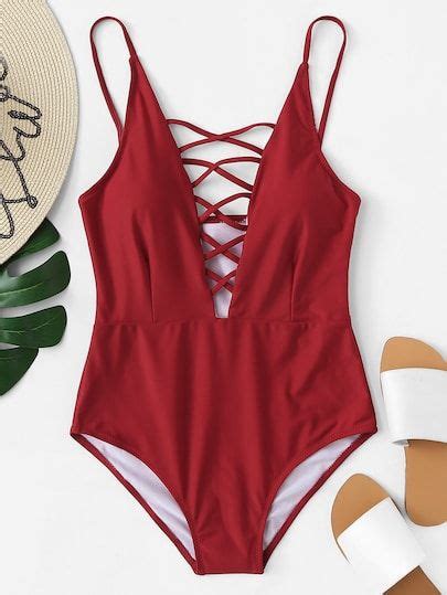 Criss Cross Plunging One Piece Swimsuit Plunging One Piece Swimsuit