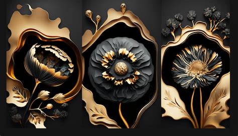 Premium Photo Fractal Flowers Golden And Black Liquid Marble Background