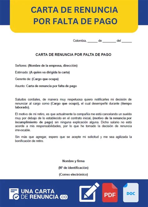 ᐅ Carta de Renuncia Voluntaria por Falta de Pago Ejemplos