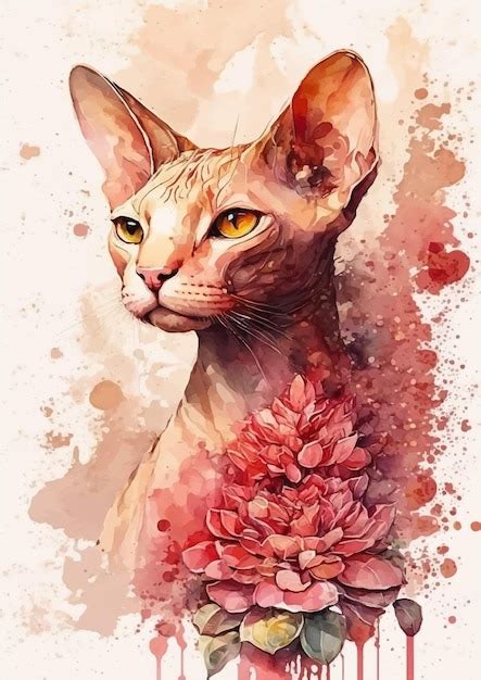 Superbe Et Réaliste Aquarelle De Chat Sphinx Vecteur Premium