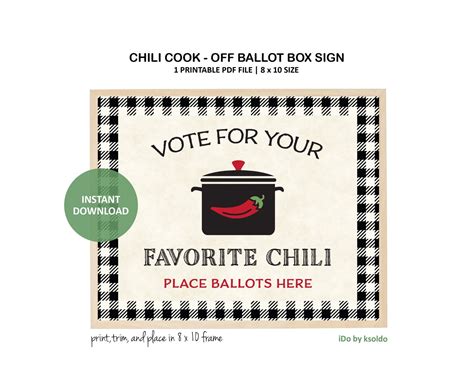 Vote For Your Favorite Chili Sign Chili Cook Off Ballot Box Etsy