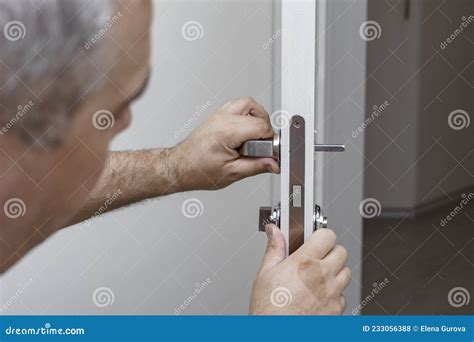 Man Changing The Door Lock At Home Stock Photo Image Of Tools