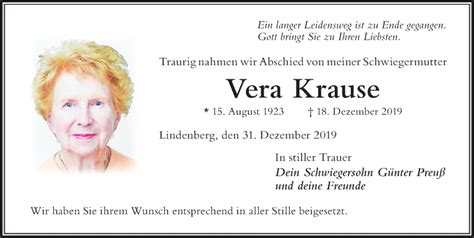 Traueranzeigen Von Vera Krause Augsburger Allgemeine Zeitung