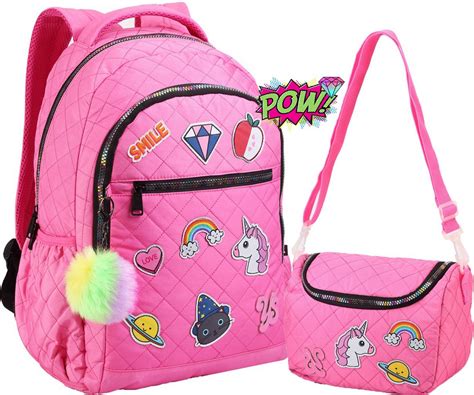 Ditudotem Kit Conjunto Mochila Escolar Feminina Juvenil Patches Costa