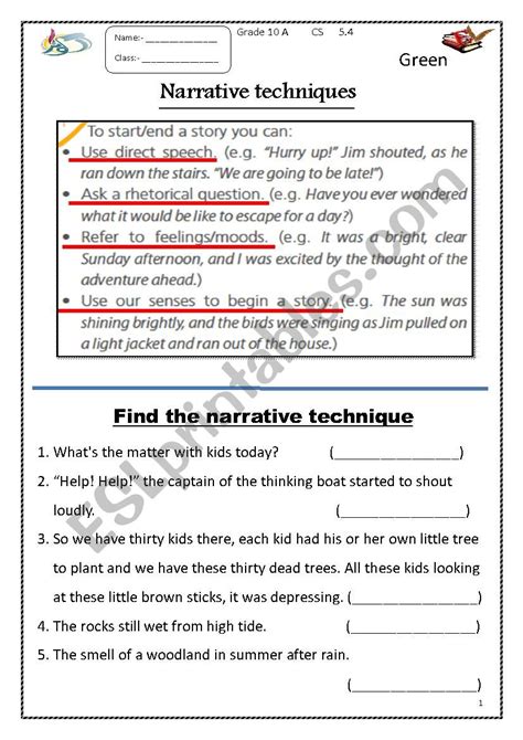 Narrative techniques - ESL worksheet by saidsahraouiasm