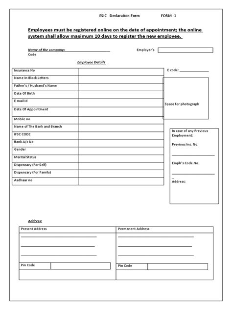 Esic Form 1 | PDF