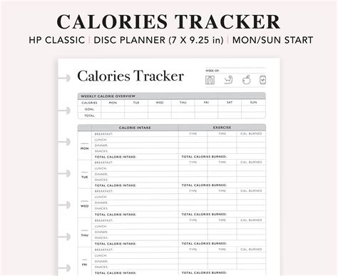 Calorie Tracker Happy Planner Insert Printable Calories Etsy