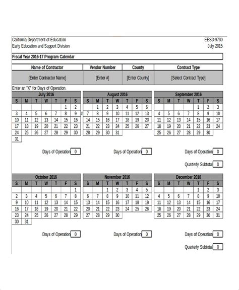 Financial Year Calendar Excel - Template Calendar Design