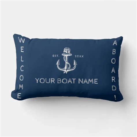 Nautical Boat Name Anchor Welcome Navy Blue Lumbar Pillow Zazzle