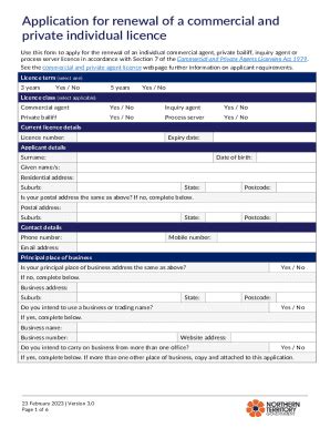 Fillable Online Nt Gov Application For Renewal Of A Commercial And