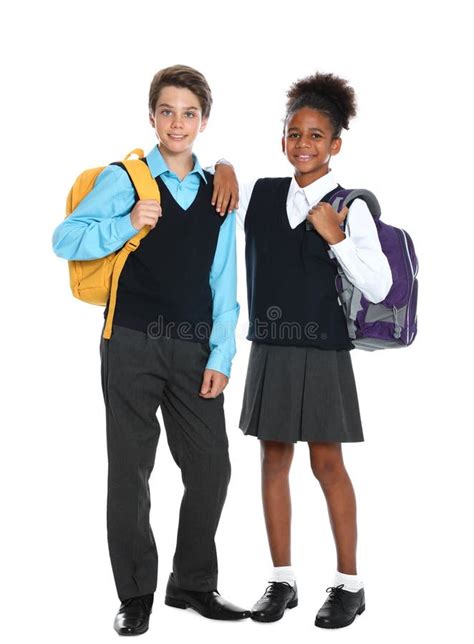 Happy Pupils in School Uniform on White Stock Photo - Image of adolescent, clothes: 158200218