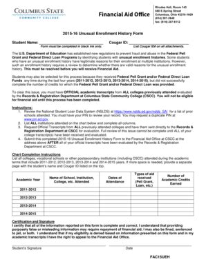 Fillable Online Cscc Unusual Enrollment History Form Student