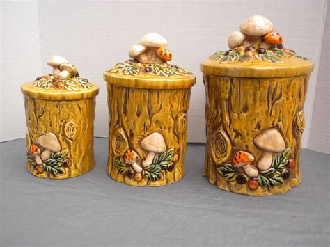 Lefton Mushroom Forest China 3 Canisters Collectible Home Etsy