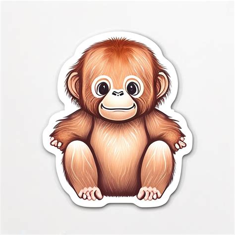 Cute Cartoon Baby Orangutan On White Background Vector Illustration