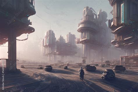 dystopian concept art of a futuristic city landscape in a cyberpunk ...