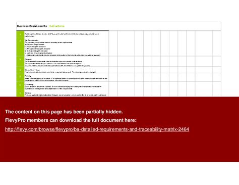 Excel Template Ba Detailed Requirements And Traceability Matrix Excel