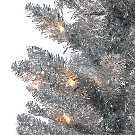 Holiday Time Pre Lit Silver Tinsel Christmas Tree 4 Clear Walmart