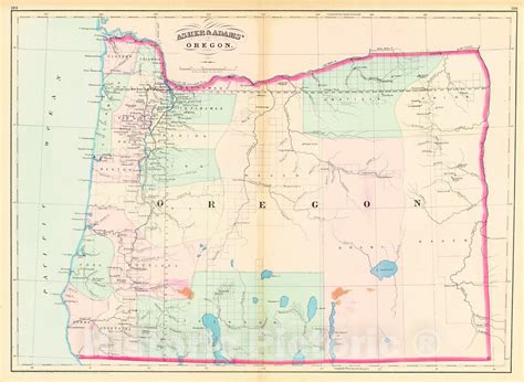 Historic Map 1873 Asher And Adams Oregon Vintage Wall Art Historic