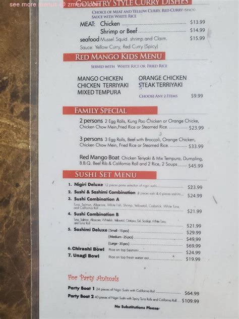 Menu At Red Mango Grill Restaurant Phelan