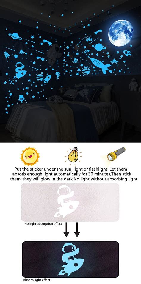 Glow in The Dark Stars for Ceiling, Glowing Stars for Ceiling Planets, Stars Wall Decals, Solar ...