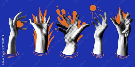 Set Of Halftone Silhouettes Of Zombie Hands Hands Sticking Out Of