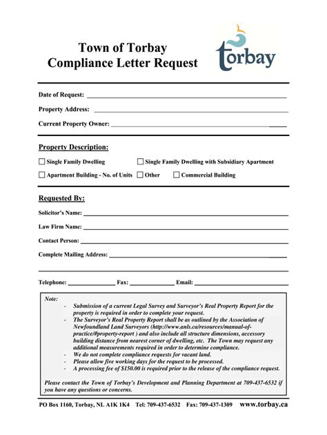 Fillable Online Town Of Torbay Compliance Letter Request Fax Email