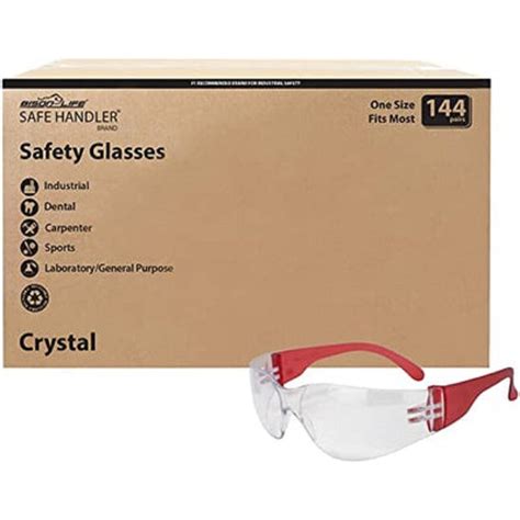 Safe Handler 144 Pack Crystal Clear Lens Red Temple Polycarbonate Safety Glasses In The Eye