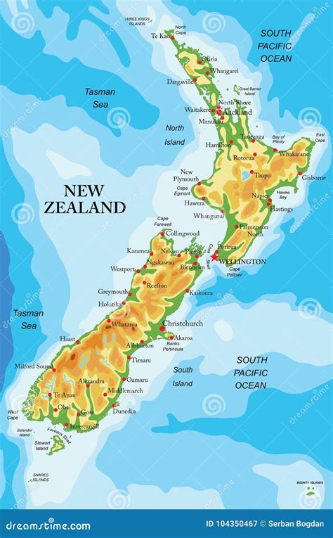 New Zealand physical map stock vector. Illustration of road - 104350467