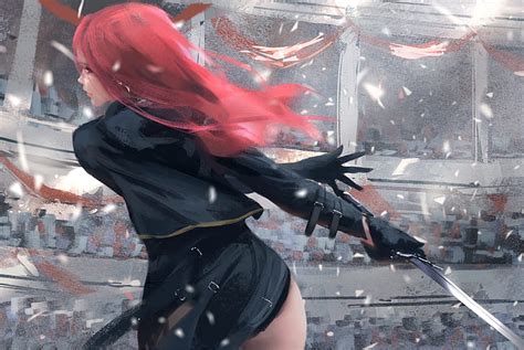 WLOP Ghost Blade Ghost Blade Women Redhead Digital Art Sword