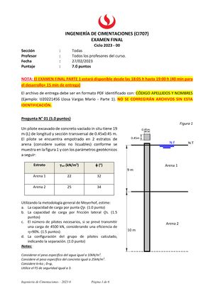 Ex Final Ingeniería de Cimentaciones 2023 0 Parte 3 CI62 Ingeniería