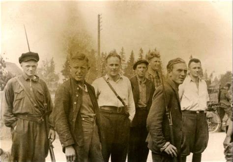 A group of Estonians of the Forest Brothers in central Estonia meeting ...