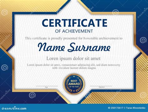 Blue And Gold Certificate Template Stock Vector Illustration Of Celebration Elegant 250172617