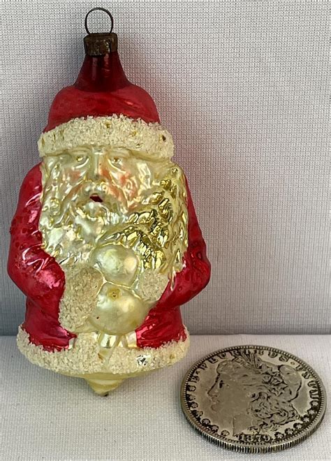 Lot Vintage German Hand Blown Glass Santa Claus Holding A Tree Painted Christmas Tree Ornament