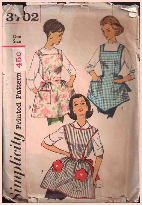 Simplicity 3702 One Yard Aprons Estimated Vintage 1960s Size One