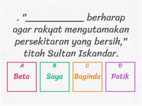 KUIZ KATA GANTI NAMA DIRI Bahasa Istana Quiz