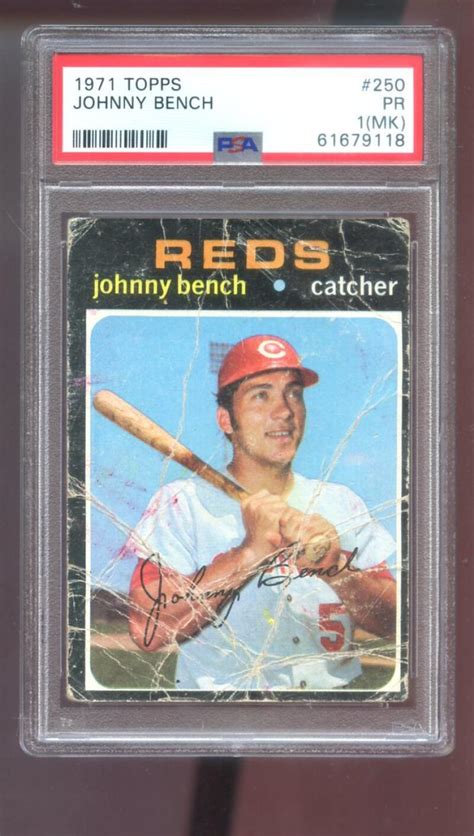 1971 Topps 250 Johnny Bench PSA 1 MK Graded Baseball Card MLB