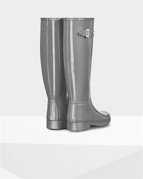 Hunter Rubber Refined Slim Fit Tall Gloss Wellington Boots In Gray Lyst