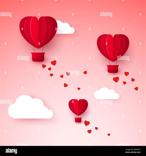 Valentine S Day With Paper Cut Red Heart Shape Air Balloon Balloon