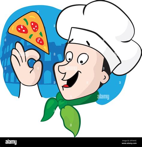 Ilustraci N De Un Chef De Dibujos Animados Italiano Con Una Pizza