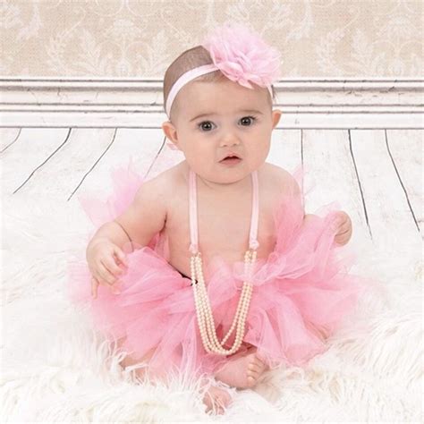 Baby Girl Six Month Photos 6 Month Pictures Pink Tutu Headband Pearls