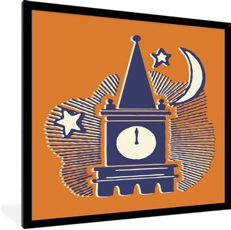 Fotolijst Incl Poster Tekening Van De Big Ben In Het Blauw Op Een