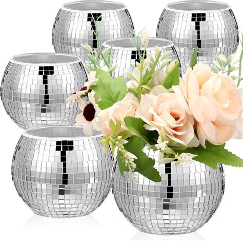 Amazon 6 Pieces Disco Ball Flower Vase Mirror Disco Ball Glass