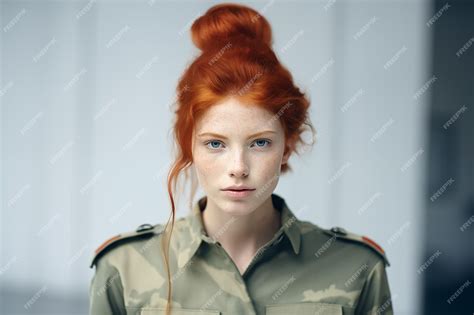 Premium Ai Image Young Pretty Redhead Girl In Military Uniform