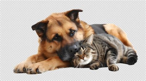 Gato e cão deitados juntos PNG PSD Premium gerado IA