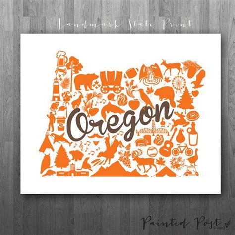 Corvallis Oregon Landmark State Gicl E Map Art Print X Etsy Map