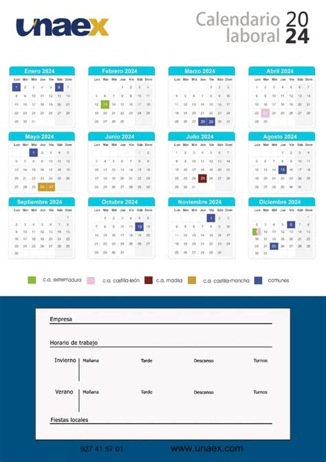 Calendario laboral 2024 Unaex consultoría de empresas