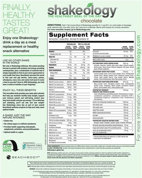 Shakeology Nutrition Facts Shakeology Nutrition Shakeology